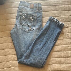 BKE Women's Light Blue Distressed Skinny Jeans